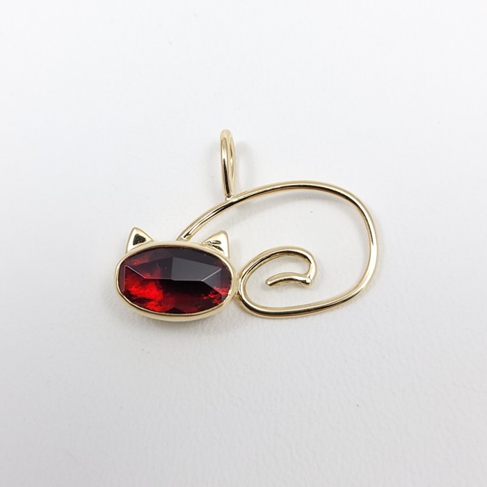 Pendentif Le Chat Pistou® or 750 millièmes et Grenat de Perpignan