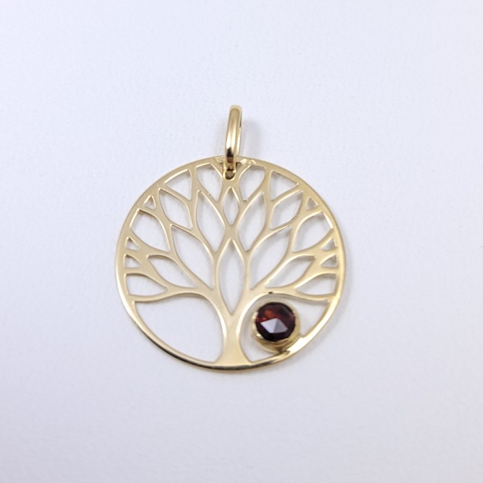 Pendentif or 750 millièmes Arbre de Vie Grenat de Perpignan