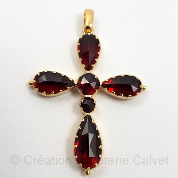 Croix tradition or 750 millièmes Grenats de Perpignan